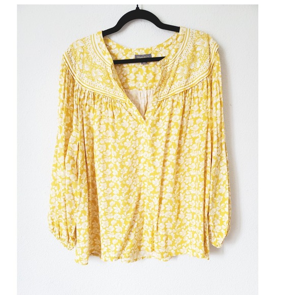 Style & Co Womens 2X Yellow White Floral Rayon Boho Blouse Peasant Top - Picture 10 of 10